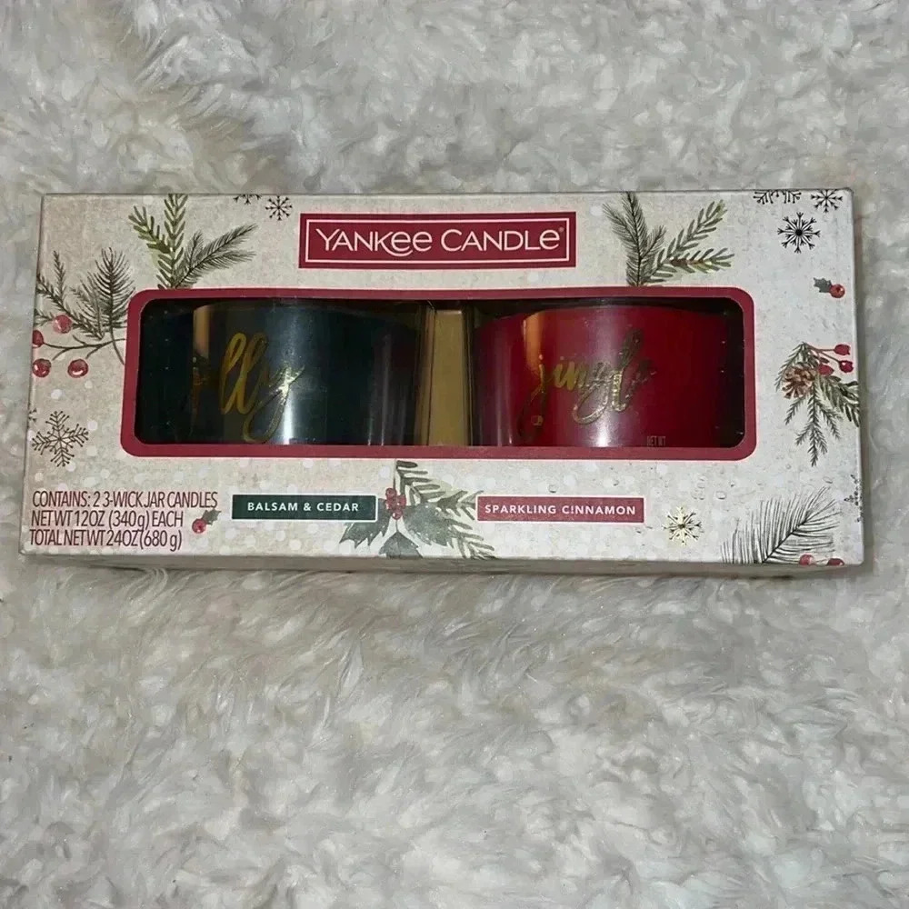 Yankee Candle‎ 3 Wick 12oz Balsam Cedar & Sparkling Cinnamon Set NEW